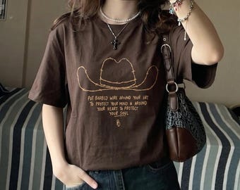 Cowboy Hat Line Art T-Shirt | Rope Outline, Western Quote