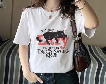 Lazy Cat Energy Saving Mode T-Shirt | Funny Sleeping Cat Tee