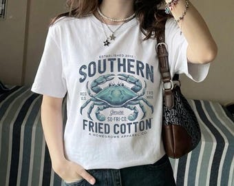 Southern Fried Cotton crab T-Shirt | Coastal seafood beach tee