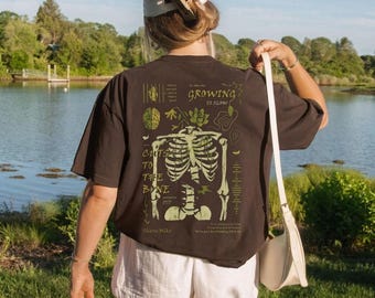 Growing Inside Skeleton Illustration T-Shirt | Botanical Anatomy Shirt