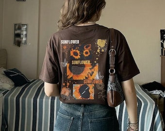 Sunflower Collage T-Shirt | Retro Sunflower Graphic, Botanical Art Tee