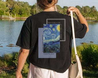 Starry Night collage T-Shirt | Van Gogh inspired art print
