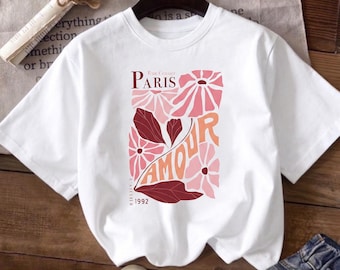 Paris Amour Floral Graphic Tee, Vintage French Style T-Shirt