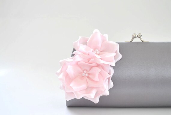 Items similar to Gray and Pale Pink - Bridesmaid clutch / Bridal clutch ...