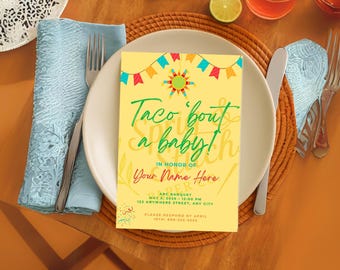 Taco ’Bout a Baby Shower Invitation – Cinco de Mayo Fiesta Theme – Editable Canva Template – Instant Download