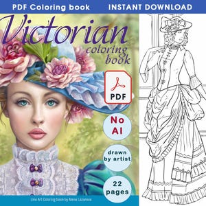 Victorian Coloring Book: 22 Hand-Drawn Pages by Alena Lazareva (PDF Printable Download)