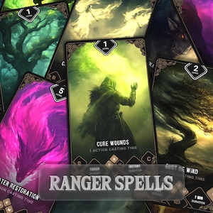 Cartas de magia RANGER DnD | Dungeons and Dragons | Cartas ilustradas 5e | Tamanho do tarô para download | Inclui livro de magias de D&D e livro de magias de Ranger!
