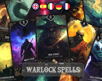 Warlock Spell Cards | D&D 5e, Full Art (Digital Download) | Poker and Tarot size