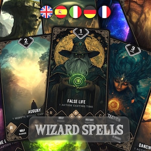 Cartas de hechizo de mago / D&D 5e, arte completo (descarga digital) / tamaño póker y tarot
