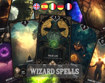 Cartas de hechizo de mago / D&D 5e, arte completo (descarga digital) / tamaño póker y tarot