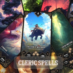 Cartas de magia D&D de CLÉRIGO | Dungeons and Dragons | Cartas ilustradas 5e | Tamanho do tarô para download | Inclui livro de magias de D&D e livro de magias de clérigo!