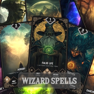 Cartas de magia WIZARD DnD | Dungeons and Dragons | Cartas ilustradas 5e | Tamanho do tarô para download | Inclui livro de magias de D&D e livro de magias de mago!