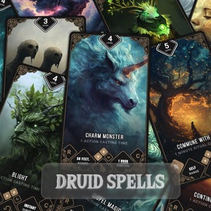 Cartas de magia DRUIDA D&D | Dungeons and Dragons | Cartas ilustradas 5e | Tamanho do tarô para download | Inclui livro de magias de D&D e livro de magias de druida!
