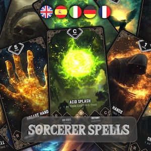 Cartas de Hechicero / D&D 5e, Arte Completo (Descarga Digital) / Tamaño Póker y Tarot