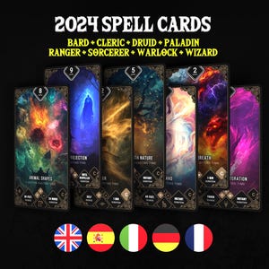DnD Spell Cards 2024 | en, fr, de, es, it languages | Includes Homebrew Studio | Dungeons and Dragons | Tarot & Poker size