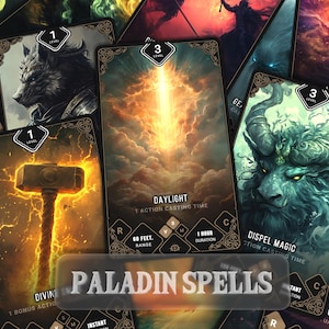 Cartas de magia D&D PALADIN | Dungeons and Dragons | Cartas ilustradas 5e | Tamanho do tarô para download | Inclui livro de magias de D&D e livro de magias de Paladino!