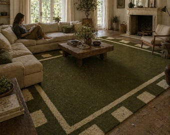 Hand Tufted Olive Green Modern Geometric Rug, Luxury Living Room Carpet, Contemporary Handmade Rug And Personalized Home Gift Floor & Rugs