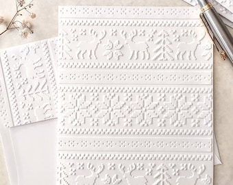 Winter Sweater Notecards A2 size 5.5 x 4.25 " with matching embossed envelopes, Nordic Knit Stationary, Fair Isle sweater cards, Lodge cards