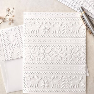 Winter Sweater Notecards A2 size 5.5 x 4.25 " with matching embossed envelopes, Nordic Knit Stationary, Fair Isle sweater cards, Lodge cards