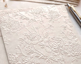 Peony Ivory Note Cards, Embossed Stationary with Matching Embossed Envelopes, All Occasion Hostess Gift, Handmade Cards