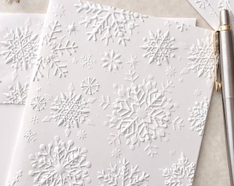 Snowflake Greeting Card A2 size 5.5 x 4.25" with embossed envelope, White 3D Snowflake Christmas Card, Embossed Stationary, Snowfall Card