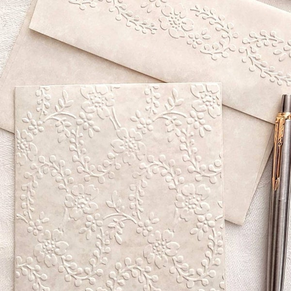 Embossed Note Cards, Vintage Style Note Cards, Note Card Set With Matching Envelopes,  Floral Trellis Note Cards, All Occasion