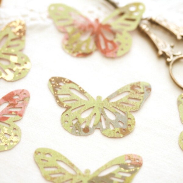 Butterfly Stickers Lacey Paper Butterflies Delicate Green Gold Pink Burgandy