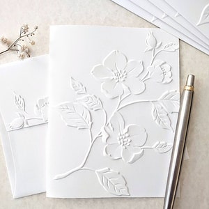 Wild Rose Note Cards, set of 5 or 10 embossed notecards with matching envelopes, A2 size 4.25 x 5.50 white embossed stationary gift for her image 3