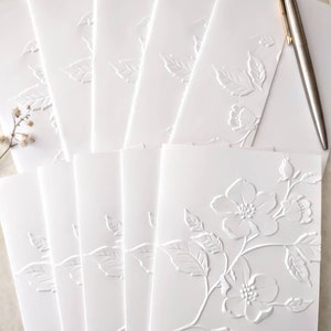 Wild Rose Note Cards, set of 5 or 10 embossed notecards with matching envelopes, A2 size 4.25 x 5.50 white embossed stationary gift for her image 5