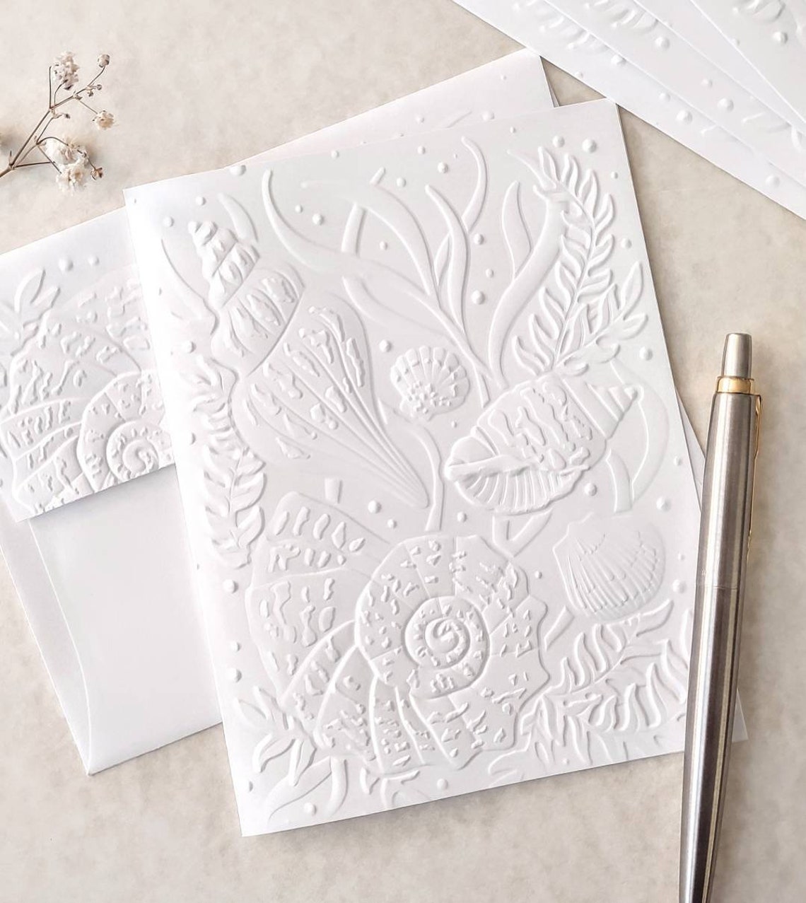 Beach Note Card, White Sea Shell Notecard, A2 Size 4.25 X 5.50