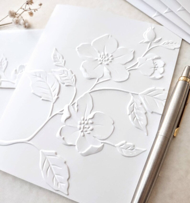 Wild Rose Note Cards, Set of 5 or 10 Embossed Notecards With Matching ...