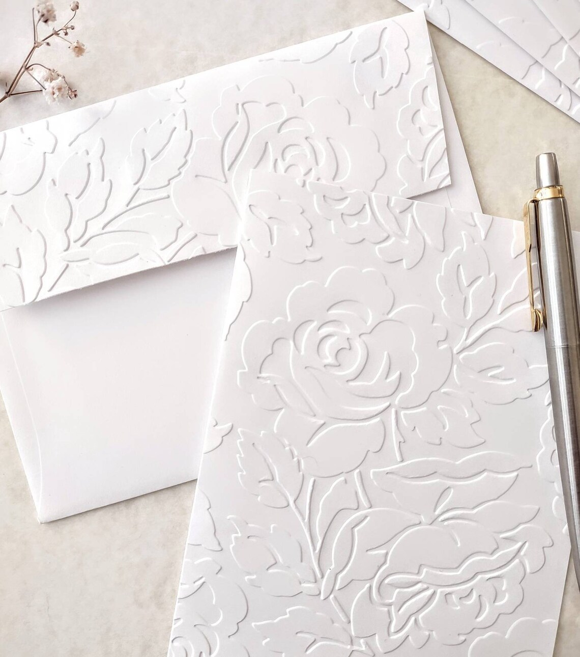 Rose Blossom Note Cards, Set of 5 or 10 Embossed Notecards With ...