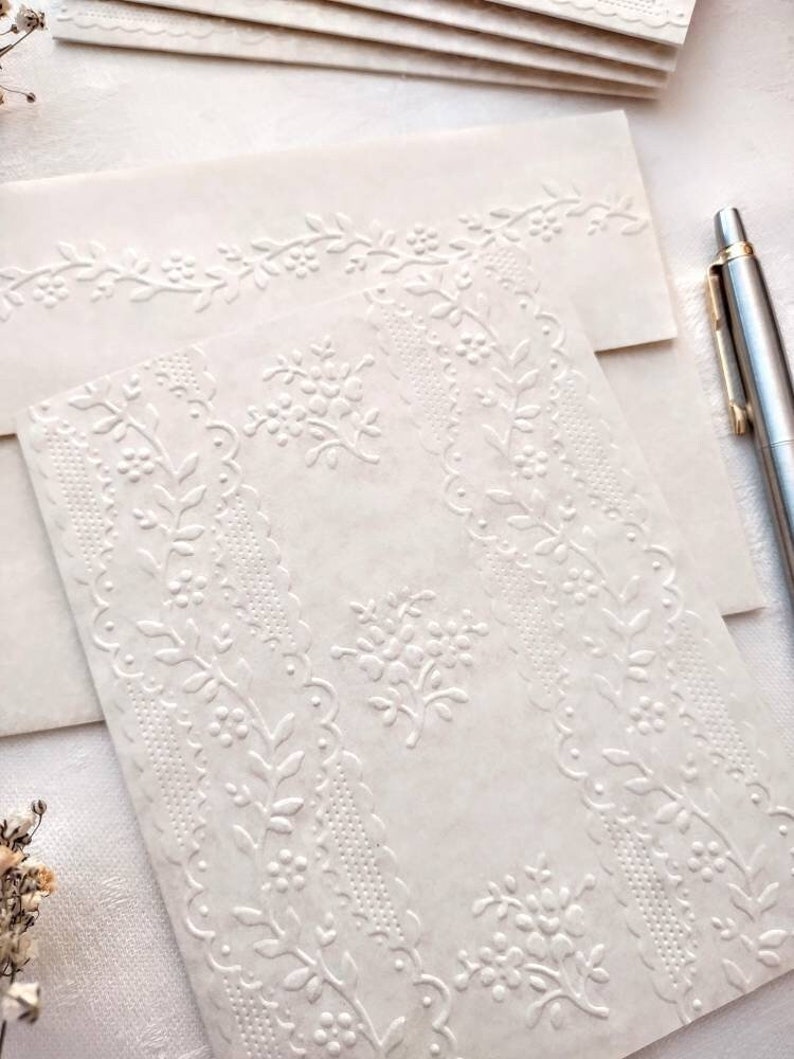 Embossed Bank Note Embossed Note Card, Lace Stationary, A2 Card With Matching Envelope ...