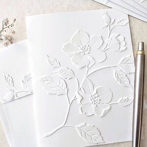 Wild Rose Note Cards, set of 5 or 10 embossed notecards with matching envelopes, A2 size 4.25 x 5.50 white embossed stationary gift for her image 6