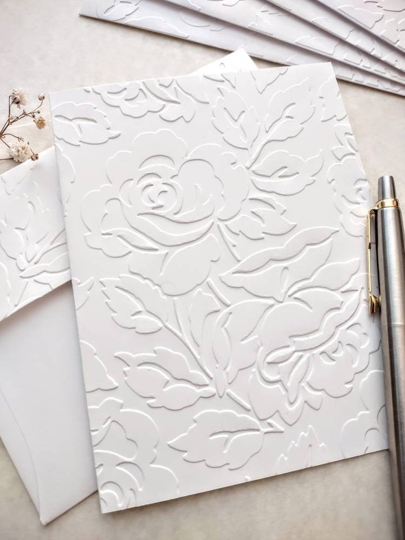 Rose Blossom Note Cards, Set of 5 or 10 Embossed Notecards With ...