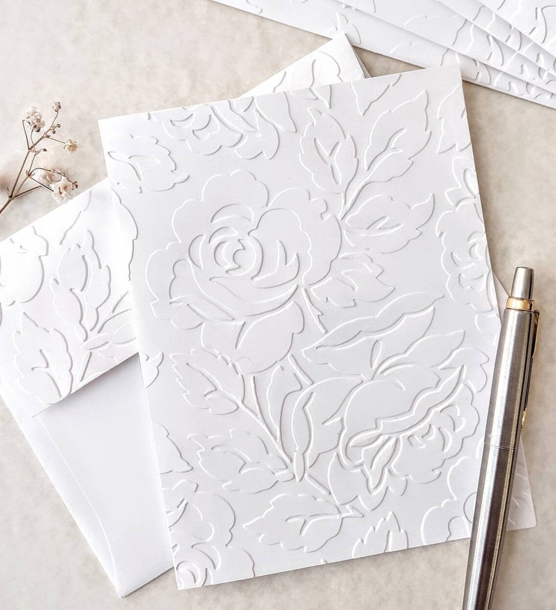 Rose Blossom Note Cards, Set of 5 or 10 Embossed Notecards With ...
