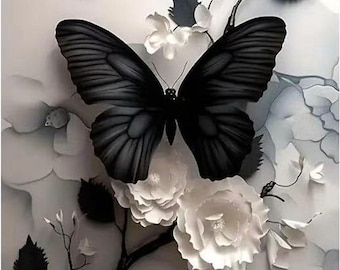 Butterfly Flower Diamond Art Kit: Full Drill Round Art, 12x16 Inch