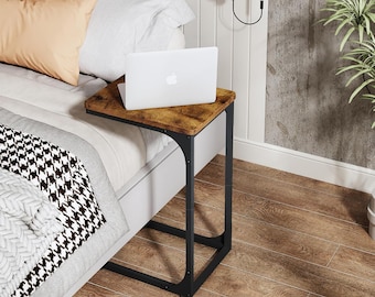 Rustic Brown C-Shaped End Table Set: Farmhouse Couch Tray - 2 Pack