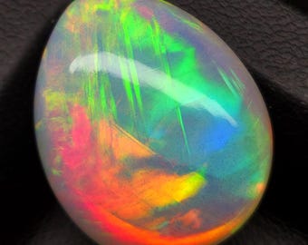 27.50ct Ethiopian Opal | Electric Rainbow Flash | 23x19x13mm Pear Cabochon | Neon Fire Play-of-Color | Natural Welo Crystal Opal