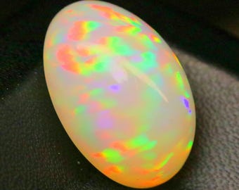 Cabujón de ópalo etíope de 10,10 ct / Juego de colores neón / Piedra preciosa de ópalo blanco ovalado / Ópalo de fuego suelto para anillo colgante / Piedra natal de octubre