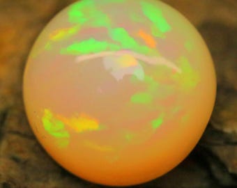 Cabochon rotondo di opale etiope da 18,50 ct / Opale di fuoco naturale / Gioco di colori al neon / Pietra preziosa sfusa per ciondolo ad anello / Pietra portafortuna di ottobre