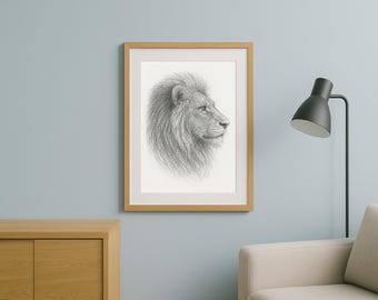 Lion Pencil Sketch Safari Animal Wall Art Digital Download