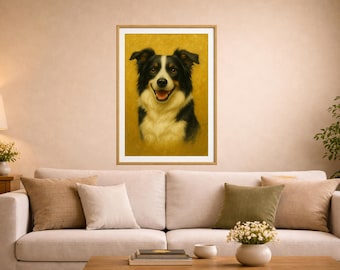 Border Collie Oil Painting Pet Portrait Dog Wall Art Digital Download