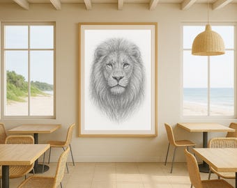 Lion Pencil Sketch Safari Animal Wall Art Digital Download