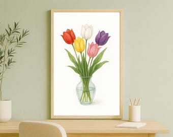 Tulip Bouquet Wall Art Printable Watercolour Botanical Flower Print