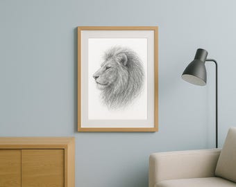 Lion Pencil Sketch Safari Animal Wall Art Digital Download