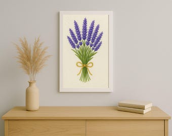 Pintura al óleo botánica de lavanda, arte floral para pared imprimible