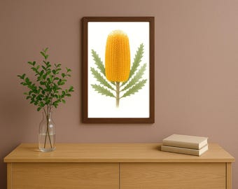 Gele Banksia muurkunst afdrukbare aquarel Australische inheemse bloemenprint