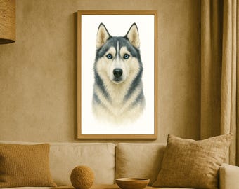Siberian Husky Watercolour Pet Portrait Dog Wall Art Digital Download