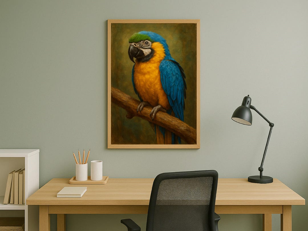 Blue and Gold Macaw Oil Painting Print | Tropical Bird Art | Parrot ...